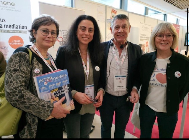 Inter-Médiés au Congrès de la Médiation à Angers du 05 au 07 février 2020. Christel Schirmer, Joëlle Dunoyer, Hervé Carré, Marion Delisse.